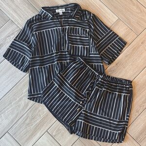 Cynthia Rowley Black & White Striped Short Sleeve Pajama Set